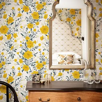 Жълти самозалепващи се тапети на цветчета, отклеивающиеся и приклеивающиеся, подвижни безшевни готови тапети, стенни картини за декорация на дома в стил бохо