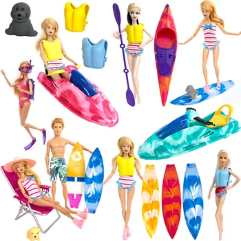 Забавни играчки NK, Модни аксесоари за плажни спортове, Дъска за сърф, Каяк, Моторни лодки, Летни плажни бански костюми за кукли Барби, за кукла Кен, Джей Джей