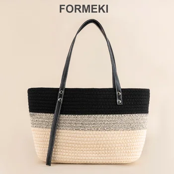 Зимни плетени чанта Formeki, чанта-тоут смесени цветове, модерна чанта-тоут Ins, голяма чанта през рамо