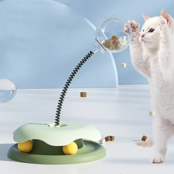 Играчка за котки Supet, Пружинен въртяща се маса, с устройство за изпускащ храна, Закачка за котки, стоки за домашни любимци
