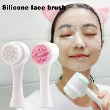 Измиване на лицето в Силиконовата четка за лице за Ръчно измиване на лицето Двустранен четка Мека чистящая четка за коса Масажът Z2N3