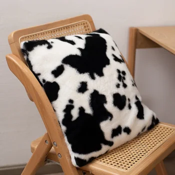 Калъфка за възглавница от черно и бяло краве плюшено пух в стил Ins за домашен интериор Разтегателен диван За стол, калъфки за възглавници, калъфка за възглавница