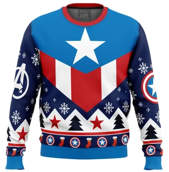 Капитан Америка, грозна Коледен пуловер, подарък, пуловер на Дядо Коледа, мъже в есенно-зимната hoody с 3D картина