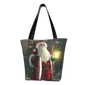 Коледен подарък, чанта за пазаруване, Дядо Коледа, Естетически, чанти, Тъканта, пътна чанта, Дамска чанта през рамо с принтом