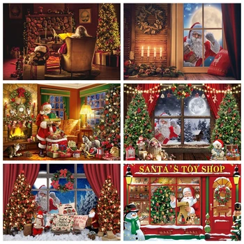Коледен Фон за Снимки на Дядо Коледа една Дървена Кутия Пол Коледно Дърво Подарък Декор За вашето семейно Парти Фон фото студио