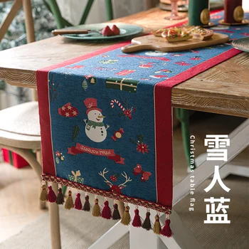 Коледна настолна пътека с пискюли, боядисана пряжей, Жаккардовая Коледна покривка под формата на снежен човек, настолна пътека за украса на маса за домашно плот