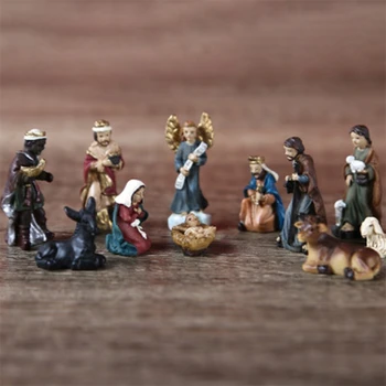 Комплект за сцени със статуята на Рождество Христово, Фигурки на Бебето Исус, ясла, Занаяти, изработени от смола, Миниатюри, Религиозни орнаменти, Църковен подарък за дома