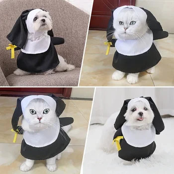 Комплект костюми за домашни любимци с триизмерно моделиране в стил монахиня в контрастен цвят, cosplay, дрехи-трансформатор на Хелоуин, аксесоари за кучета