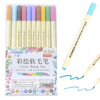 Комплект цветни маркери химикалки с мека четка 10шт за рисуване надписи, бои за живопис, канцелярскими принадлежности, принадлежности за бродерия 