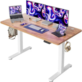 Компютърна маса, вертикален домашен офис бюро с регулируема височина, офис маса с съединителна дъска, лесно за монтаж, компютърен маса