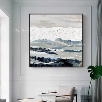 Красива снежна планина от чисто азбест със сиво холщовым природа, 100% ръчно рисувани живопис с маслени бои върху платно, декорация на дома