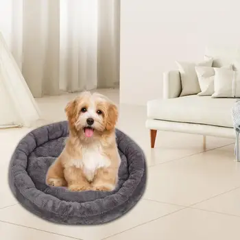 Легло за кучета, уютно легло за кучета с кръгла форма, с една плюшена възглавница за малки кучета, зимна топла будка с пълнеж от полипропилен памук за котки