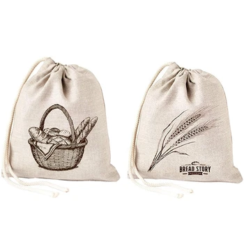 Ленени торбички за хляб -2 опаковка Арт дизайн От естествен небеленого лен за Еднократна употреба, безопасно съхранение на продукти за домашен хляб ръчна изработка, издръжливост