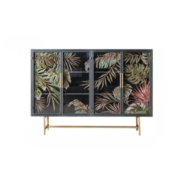 Лесен луксозен шкаф с железопътен и стъклена врата в американски стил, декоративен шкаф за входно антре, боядисани, маса за хранене