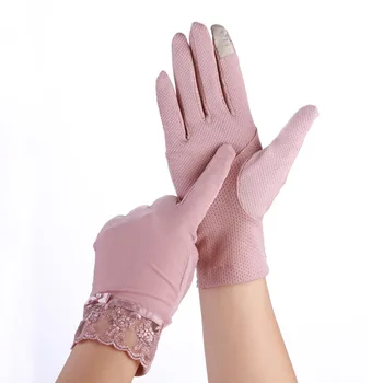 Летни дамски дантелени ръкавици със сензорен екран, дишащи еластични, устойчиви на uv, нескользящие ръкавици за шофиране Guantes