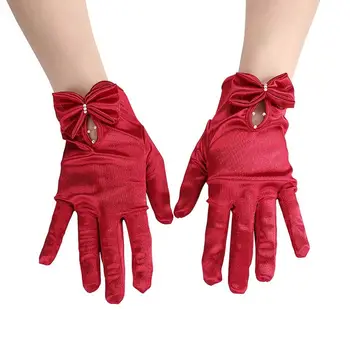 Лолита Сладка Защита От Слънцето Ръкавици За Бала Червени Сватбени Сатенени Ръкавици Без Пръсти Сватбени Ръкавици За Младоженци Дамски Ръкавици С Лък Ръкавици