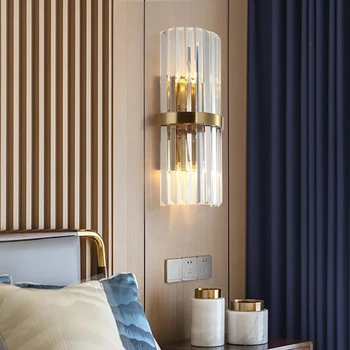 Луксозен кристал, с монтиран на стената лампа за дневна, спалня, led лампа за дома, златни пити от неръждаема стомана, модерно осветление коридор