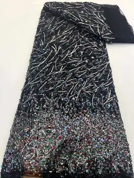 Луксозна Нигерийская лейси плат, ръчно изработени beaded 2023 г., с Висококачествена Бродерия на мъниста, Африканска Френска лейси плат за рокли