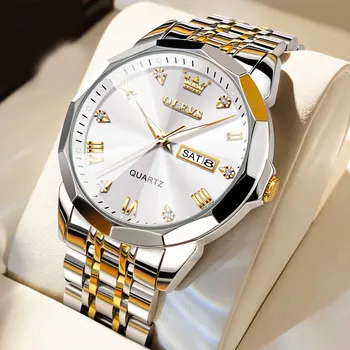 Луксозни бизнес часовници за мъже календари, луминесцентни кварцов водоустойчив мъжки часовник с голям циферблат от неръждаема стомана Reloj Hombre