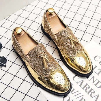 Луксозни Маркови Висококачествени Мъжки лоферы със златни пискюли, Мека удобна мъжка сватба ежедневни обувки на дебела подметка, Мъжки обувки с перфорации тип 