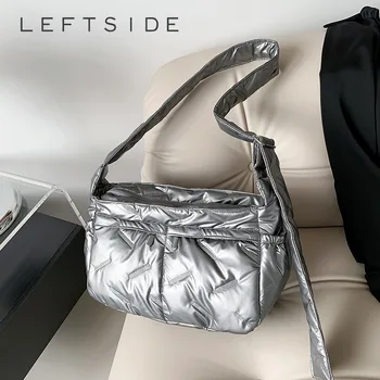 Малка сребриста памучен чанта през рамо ляво за жени 2023, зимна мода дамска чанта през рамо дамски чанти и портмонета