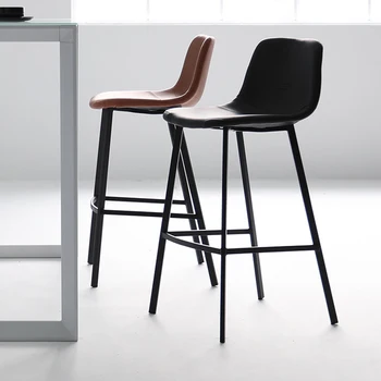 Маса за хранене, бар стол в скандинавски стил, с Модерна Кожена Лесна поставка за краката, за кафе, Метална рамка, крака, стол с възможност за сгъване на облегалката, Дизайнерски мебели Cadeira