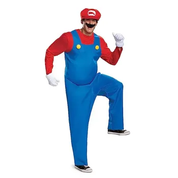Маскировочный мъжки костюм Мари, възрастен костюм Super Mario Bros с шапка и мустаци, фестивални костюми за cosplay