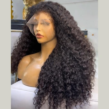 Мек 26-инчов перука 180% плътност с дълга и къдрава дантела отпред за черни жени, предварително выщипанный от естествена коса, без лепило всеки ден