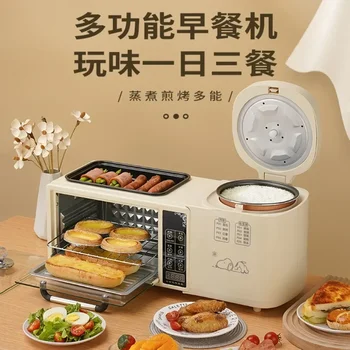 Многофункционална машина за приготвяне на закуска 4 в 1, електрическа фурна за печене на скара, домакински електрически ориз, тостер, машина за приготвяне на сандвичи