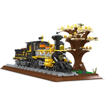 Модел паровоза Genoa Locomotive Серия MOC Century Industrial Revolution Строителни блокове, Играчка Градски тухли, съвместими с LEGO