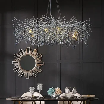Модерен кристал хром окачен лампа, луксозна сребърен полилей за всекидневната, вила, интериор за ресторант от висок клас, окачена лампа