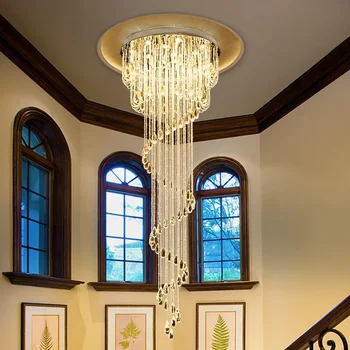 Модерна двойна вита стълба полилей от кристал Таванна полилей в стил loft Ресторант Фоайето на хотела Дълги тела осветление