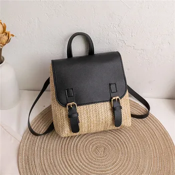 Модни дамски сламени чанти за отдих, мини чанта в стил ретро, дамски дизайнерски нишевая чанта, висококачествен малка раница от ратан, изтъкан от ратан