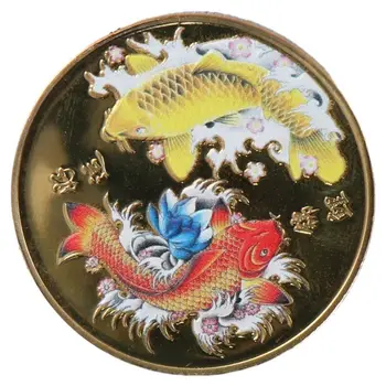 Монета Щастливата Монета С цветно изображение, риба Кои, Кръгли Талисмани за Късмет, на Възпоменателна монета, Туристическа атракция