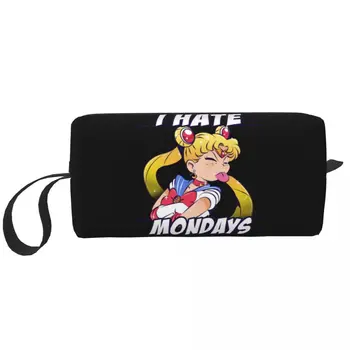 Мразя понеделник Sailor Moon Harajuku Забавни Ulzzang Голяма косметичка Косметичка за пътуване Преносима чанта за тоалетни принадлежности, Дамски