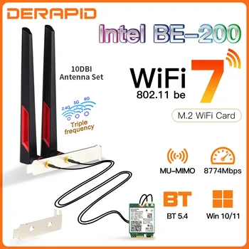 Мрежов адаптер BE200 WiFi7 Bluetooth 5.4 Трибандов безжичен адаптер 2.4 G / 5G / 6GHz M. 2 Антена е по-Добре, отколкото WiFi 6E AX210