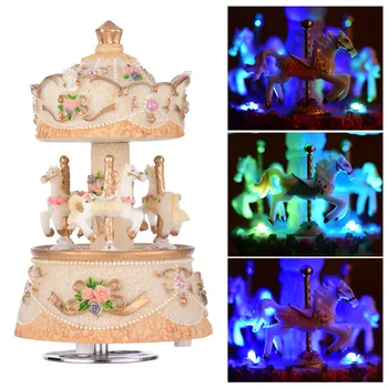 музикалното ковчег ammoon, въртележка, кон, еднорог, с променящ се цвят, led лампа, светещ, въртяща се, най-Добрият подарък мелодия-Замък в небето