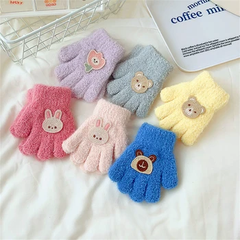 Мультяшные детски топли ръкавици, устойчиви на зимния студ и сладки плетени калъф за ръкавици с пет пръста за деца от 1-3 години