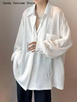 Мъжка лятна риза с дълги ръкави, тенденция бяла блуза, копчета, мъжки красиво яке в гонконгском стил, вълнообразни шарки, нишевый топ