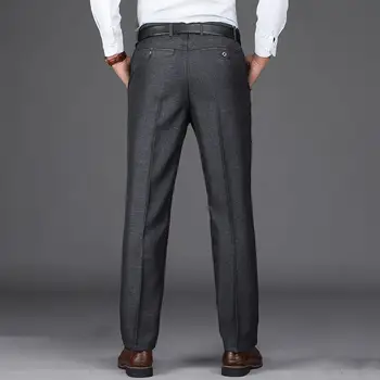 Мъжки костюмные панталони с висока талия, прав мъжки панталони против бръчки, дълбоко разцепление в областта на слабините, бизнес панталони за младоженеца, мъжки дрехи