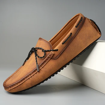 Мъжки Лоферы от висококачествена естествена кожа, Мъжки Ежедневни обувки, без закопчалка, Мокасини, мъжки обувки на равна подметка, Модни мъжки обувки, Мъжки обувки за шофиране, Размер 38-49