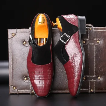 Мъжки Модела обувки В света на стил От Крокодилска кожа, Офис Обувки С Катарама, Ежедневни Сватбени Модни Мъжки Обувки На Плоска подметка, Големи Размери EUR 38-48