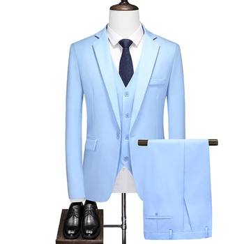 Мъжки оборудвана костюм, комплект от 2/3, стилен мъжки бизнес облекло, комплект за официални срещи, сватби, яке за младоженеца, оборудвана, със защита от бръчки, Яке