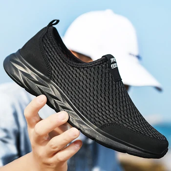Мъжки обувки, ежедневни дишащи обувки за ходене, мъжки уличната мрежа е лесна спортни обувки, модни мъжки летни маратонки голям размер