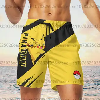 Мъжки плажни шорти с 3D печат Pokemon Pikachu, летни нови мультяшные ежедневните Свободни дишащи мъжки шорти за бягане и плуване
