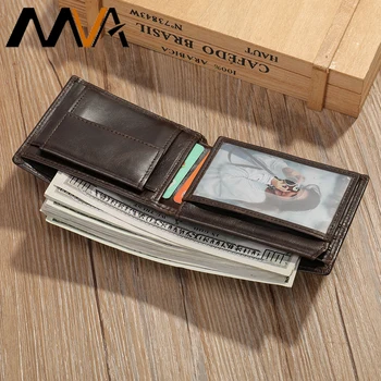 Мъжки портфейли с блокиране на RFID от естествена кожа MVA Реколта Двойни Къси портмоне за подарък Многофункционална ID на Притежателя на кредитна карта