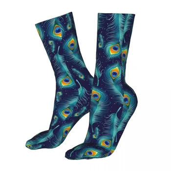 Мъжки спортни сини чорапи от павлиньих пера, памучни дамски чорапи в стил харадзюку абстрактното изкуство
