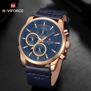 Мъжки часовник от водеща марка NAVIFORCE, луксозни водоустойчив многофункционален мъжки ръчен часовник, модни мъжки спортни кварцови часовници от естествена кожа
