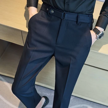 Мъжките официални панталони в тъмната ивица на 2023, Нов модерен дизайн на колана, мъжки панталони, лесен Тънък Бизнес Всекидневни костюми, панталони Плюс Размер 38