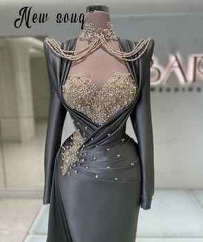 Мюсюлманската вечерна рокля Русалка с деколте по рамото, - секси вечерна рокля за бала 2023 г., расшитое перли ръчна изработка